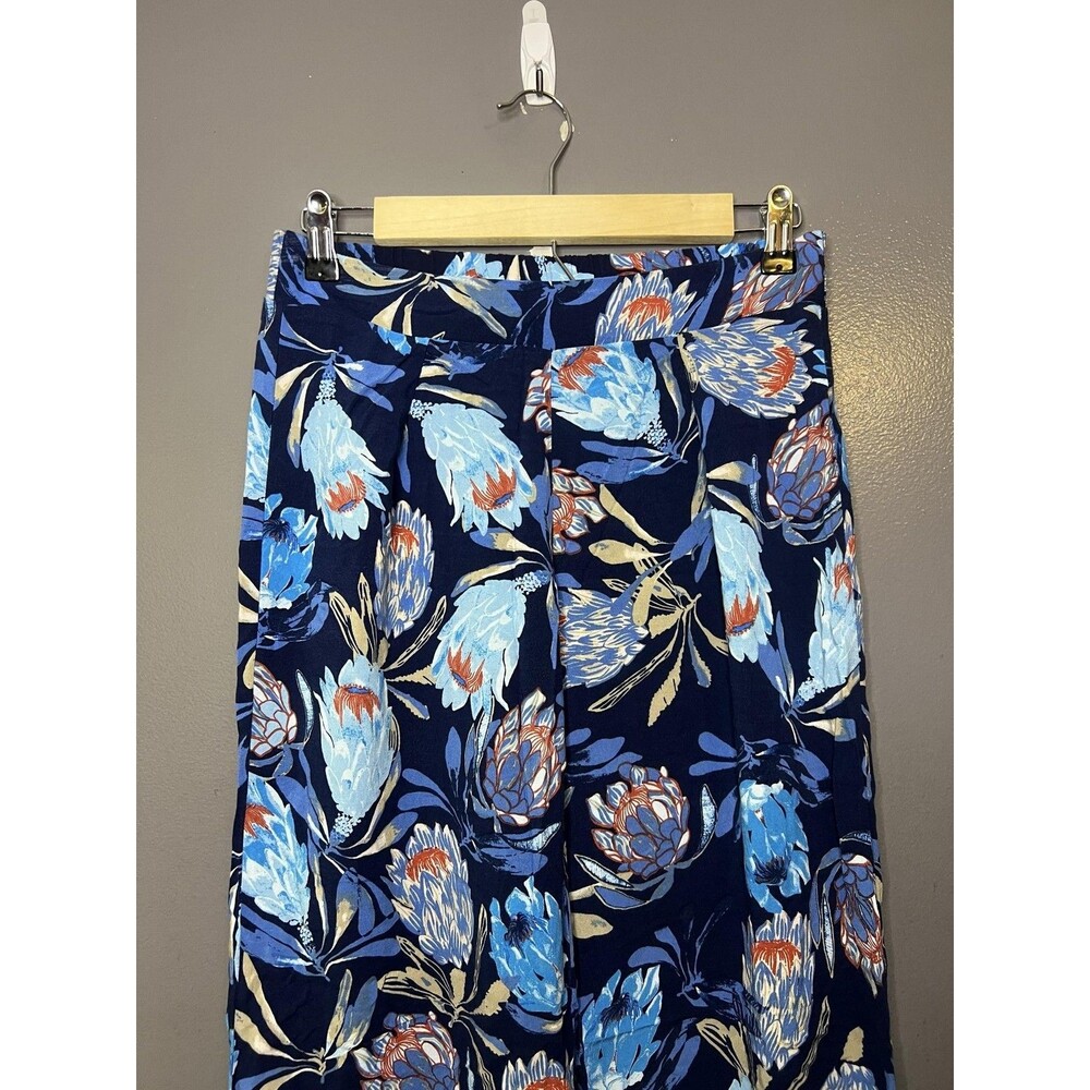 Gypsies & Moondust Pants Womens Medium Blue Floral Wide Leg Elastic Waist Boho